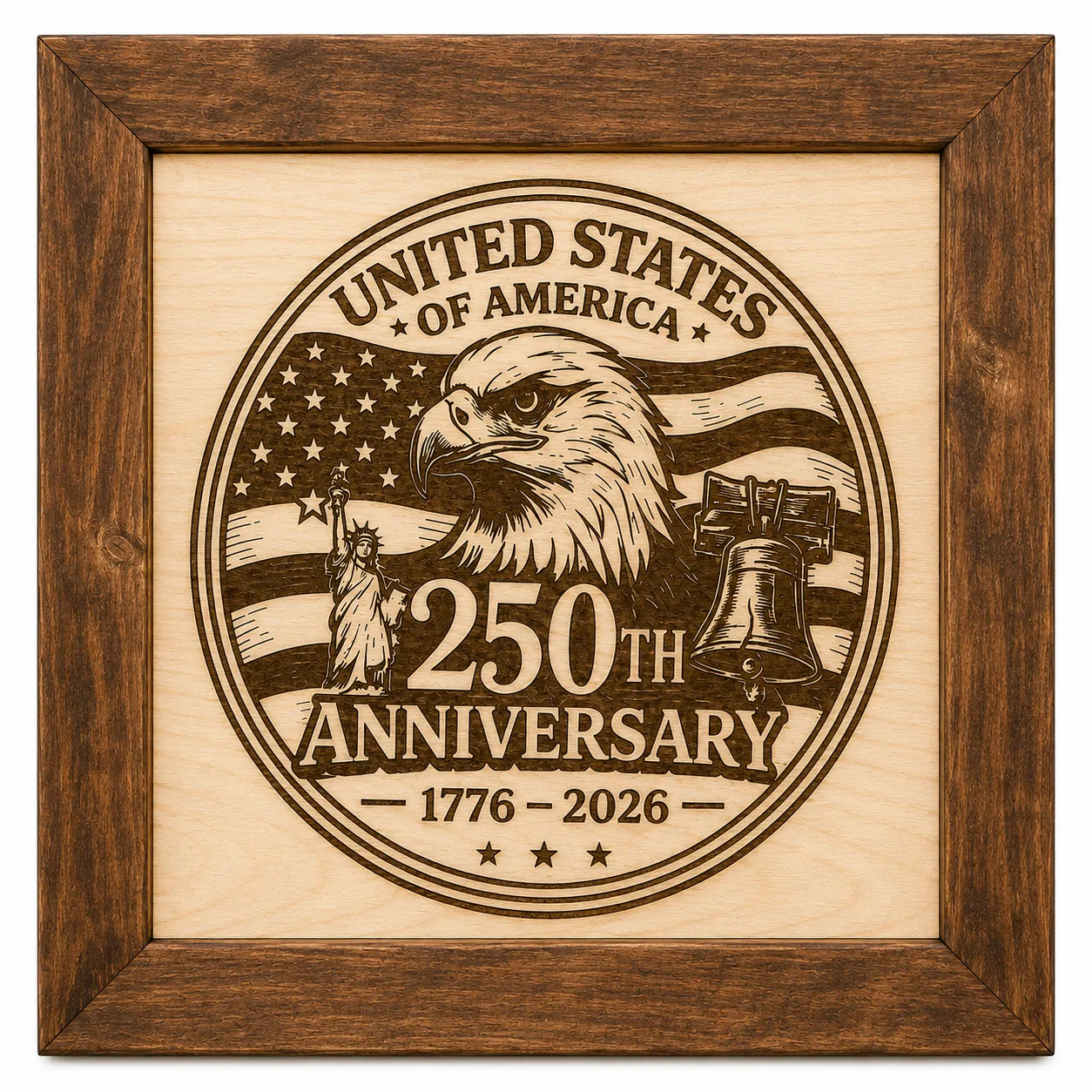 America 250th Anniversary custom laser engraving by Bentley Custom Works