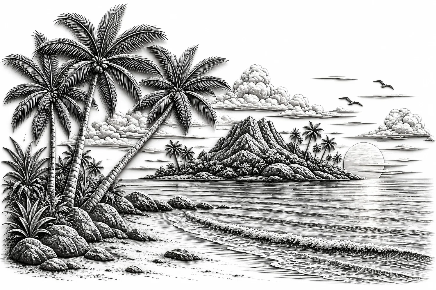 3D Island Scene custom laser engraving by Bentley Custom Works