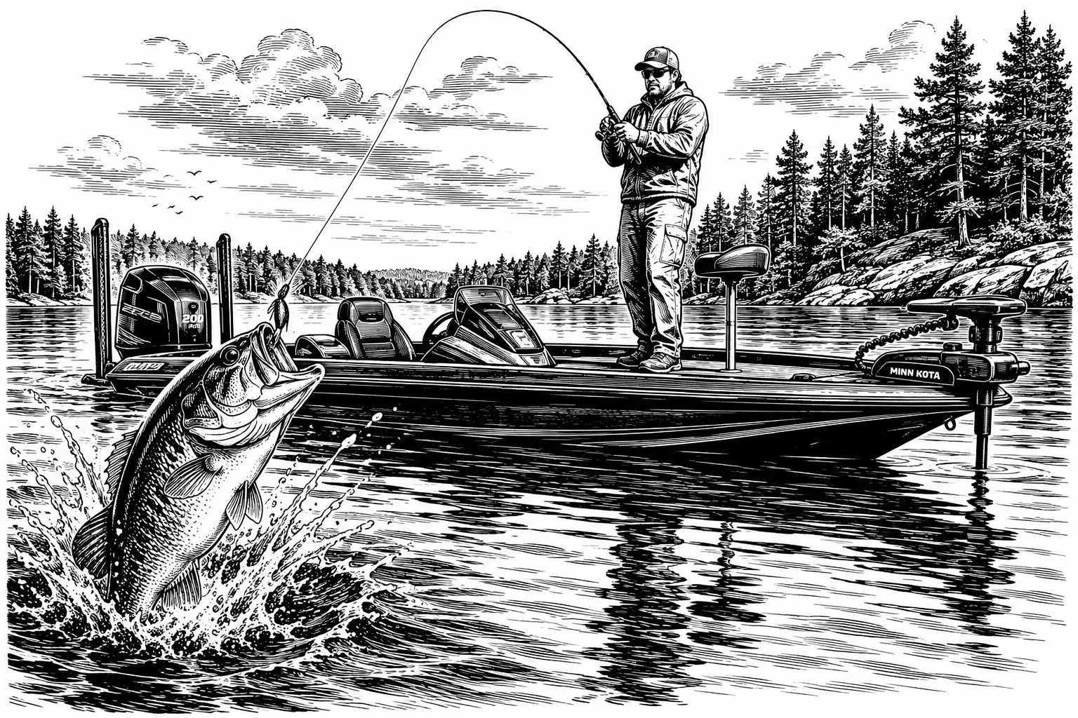 Bass Fishing — Bass Boat custom laser engraving