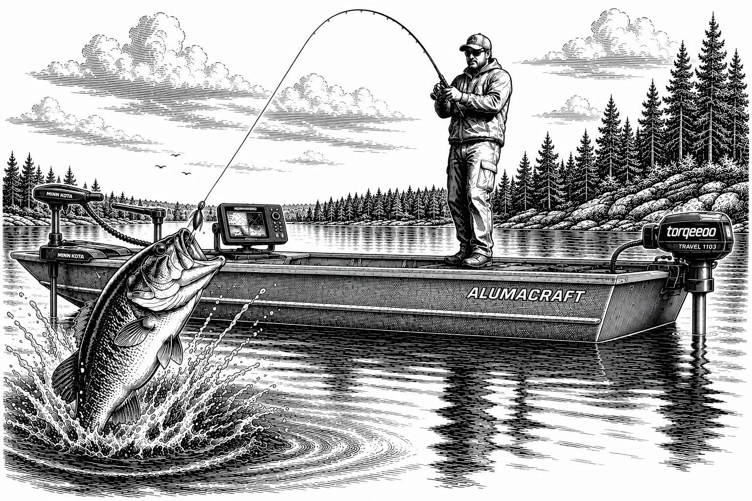 Bass Fishing — Electric Boat custom laser engraving