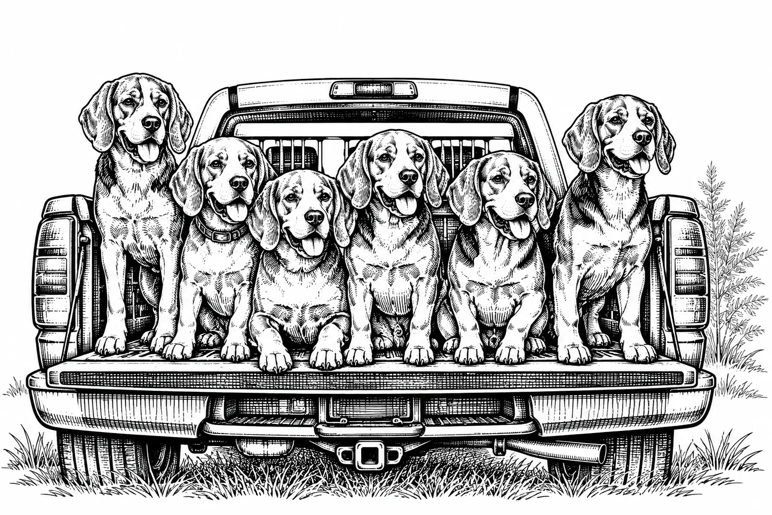 Beagles in the Pickup custom laser engraving