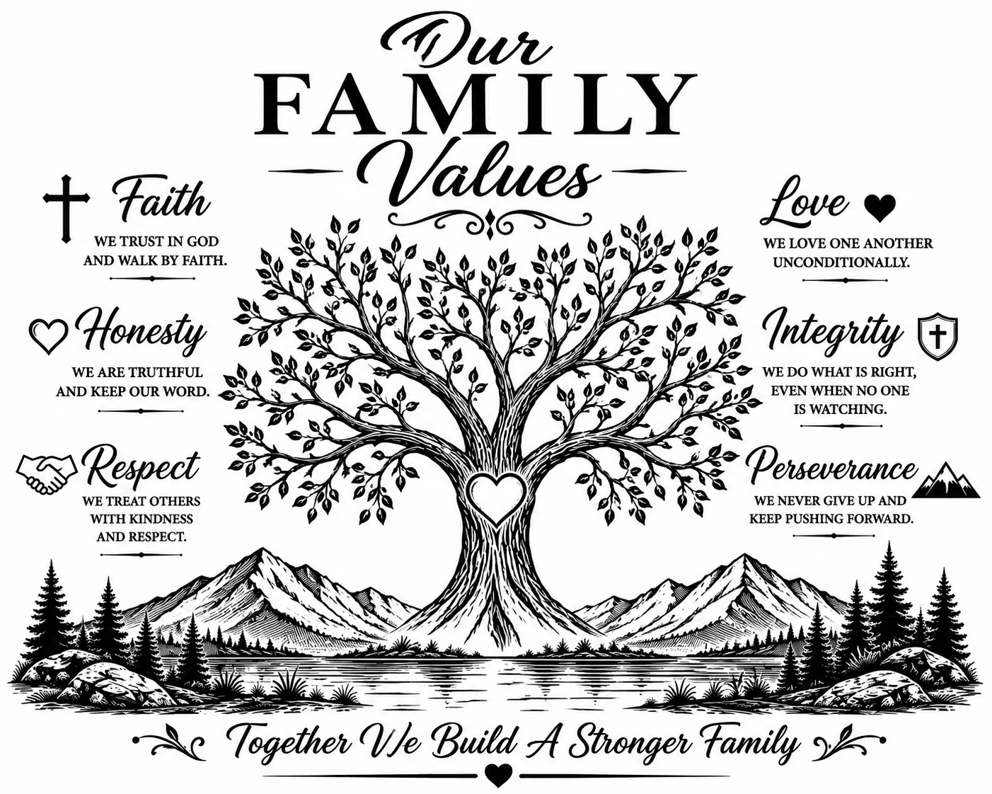 Our Family Values — Tree of Life custom laser engraving