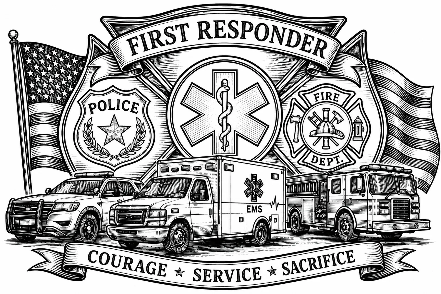First Responder — Courage, Service, Sacrifice custom laser engraving by Bentley Custom Works