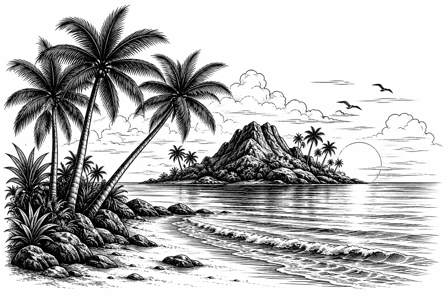 Tropical Island Scene custom laser engraving by Bentley Custom Works