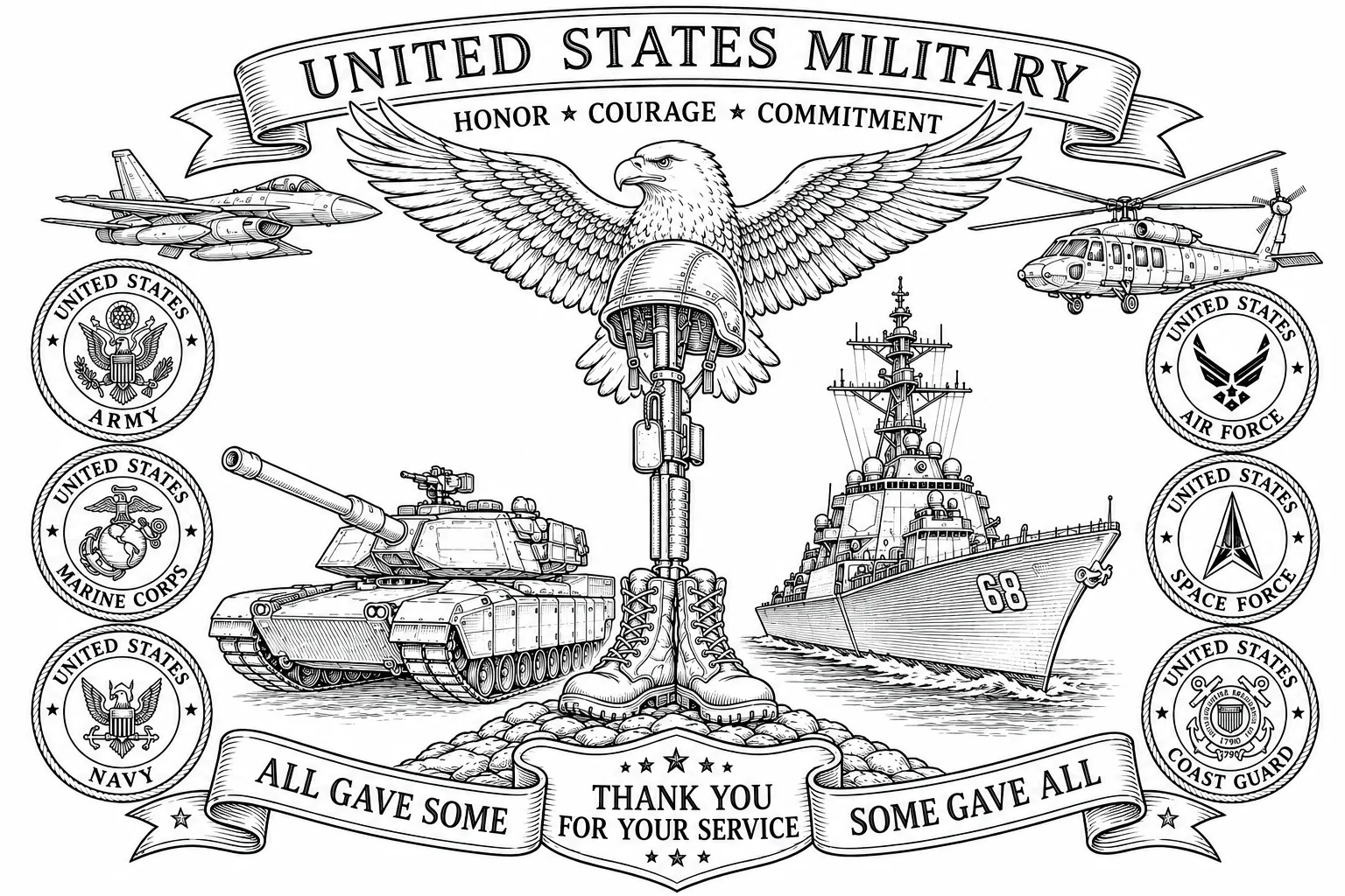 United States Military Tribute custom laser engraving