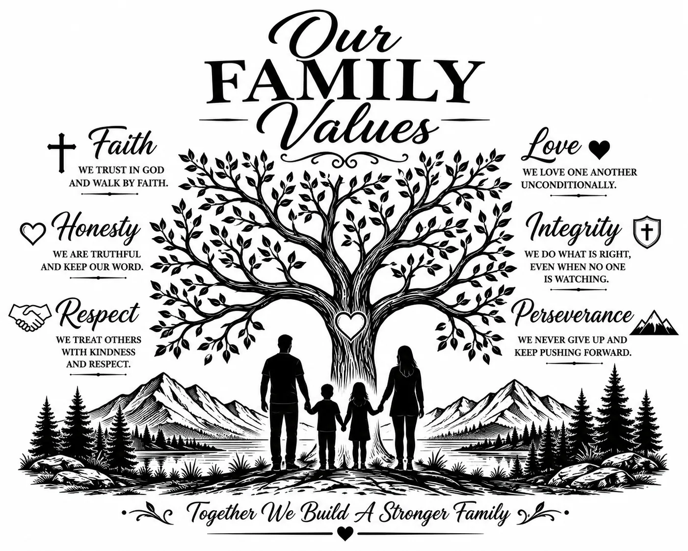 Our Family Values custom laser engraving by Bentley Custom Works