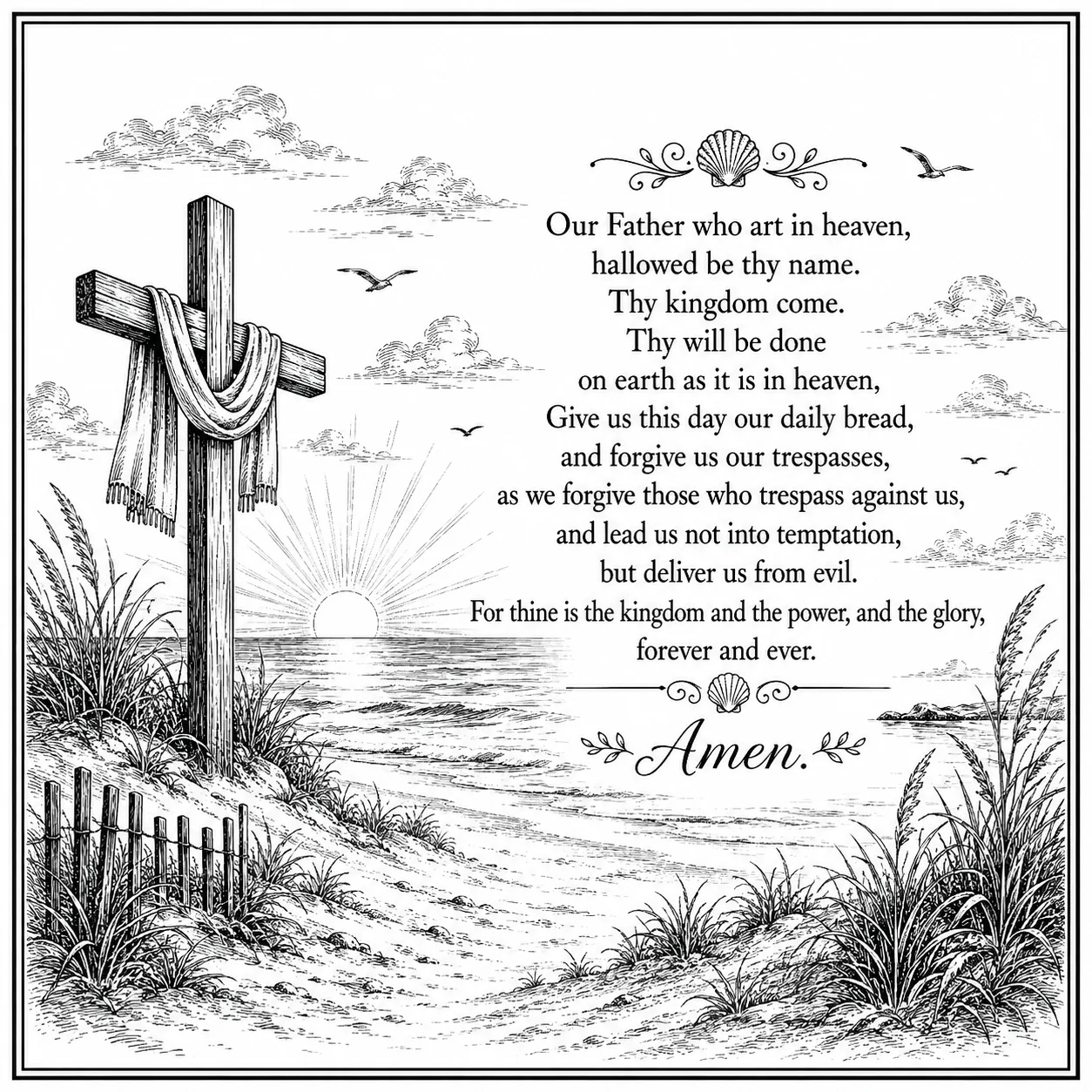 The Lord’s Prayer — Beach Scene custom laser engraving by Bentley Custom Works