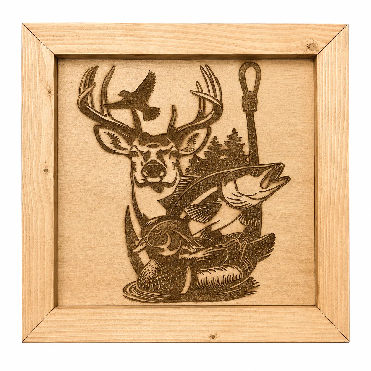 Hunting and Fishing Outdoorsman Plaque custom laser engraving by Bentley Custom Works