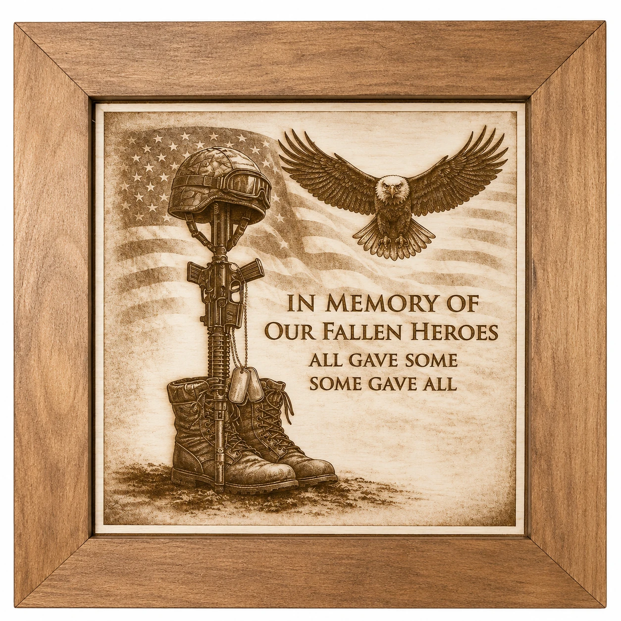 In Memory of Our Fallen Heroes engraved wall art concealment storage by Bentley Custom Works